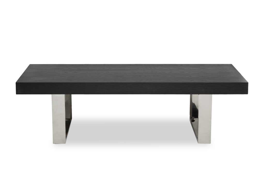 OBSIDIAN Minimalistic Black Elm Wood and Stainless Steel Coffee Table KEFINO