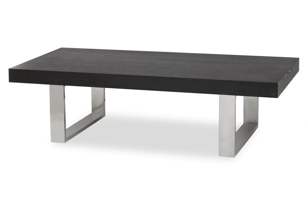 OBSIDIAN Minimalistic Black Elm Wood and Stainless Steel Coffee Table KEFINO