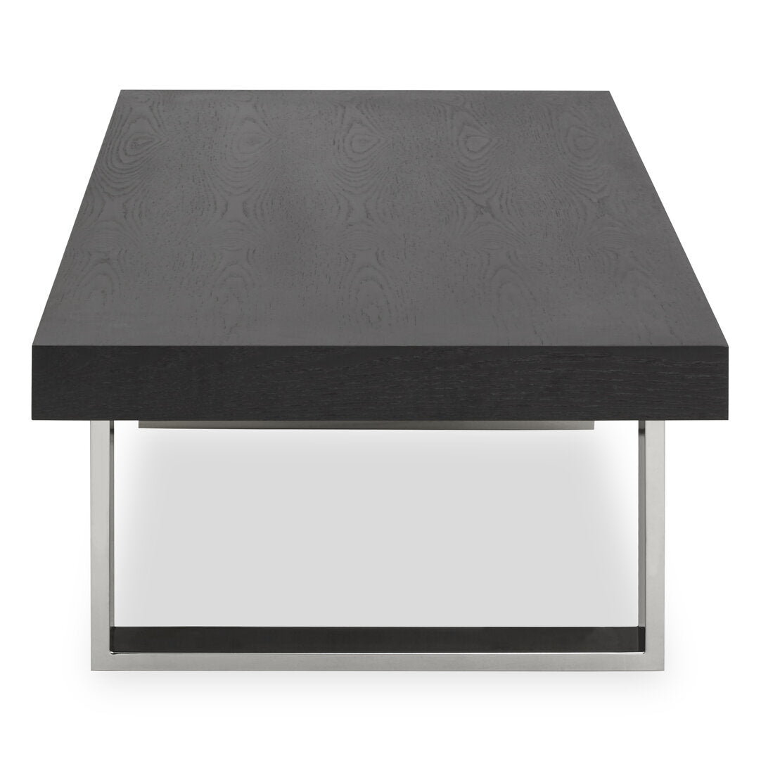 OBSIDIAN Minimalistic Black Elm Wood and Stainless Steel Coffee Table KEFINO