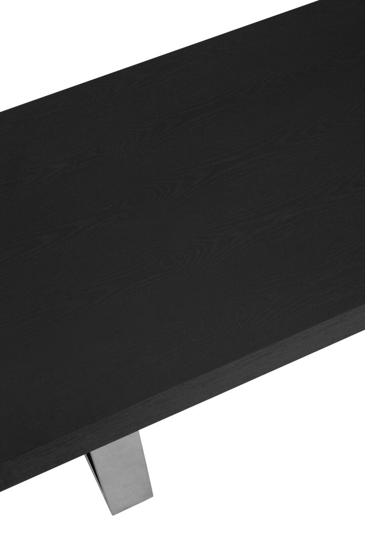OBSIDIAN Minimalistic Black Elm Wood and Stainless Steel Coffee Table KEFINO