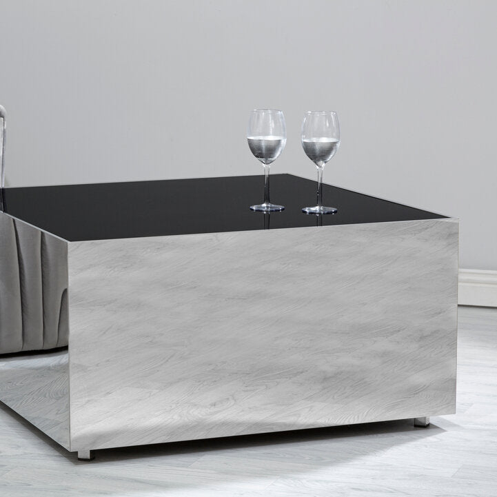 BLOC Minimalist Square Chrome and Black Coffee Table KEFINO