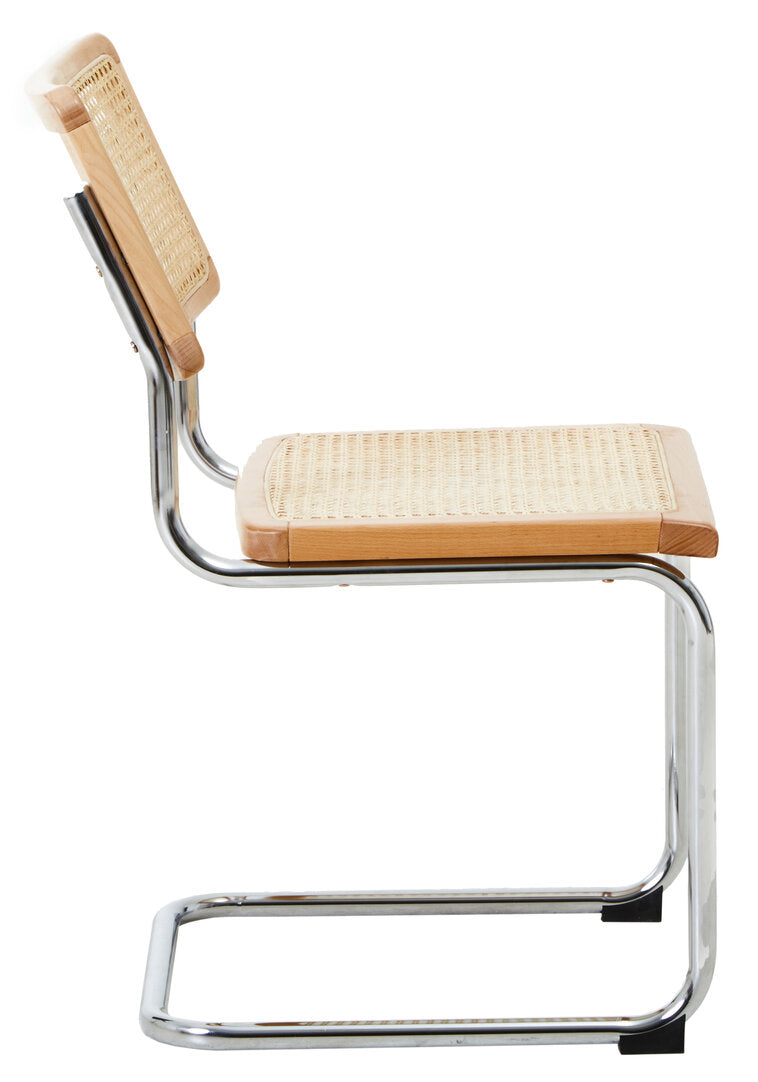 DESSAU Bauhaus-inspired rattan and tubular steel cantilever dining chair KEFINO