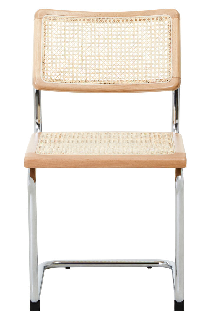 DESSAU Bauhaus-inspired rattan and tubular steel cantilever dining chair KEFINO