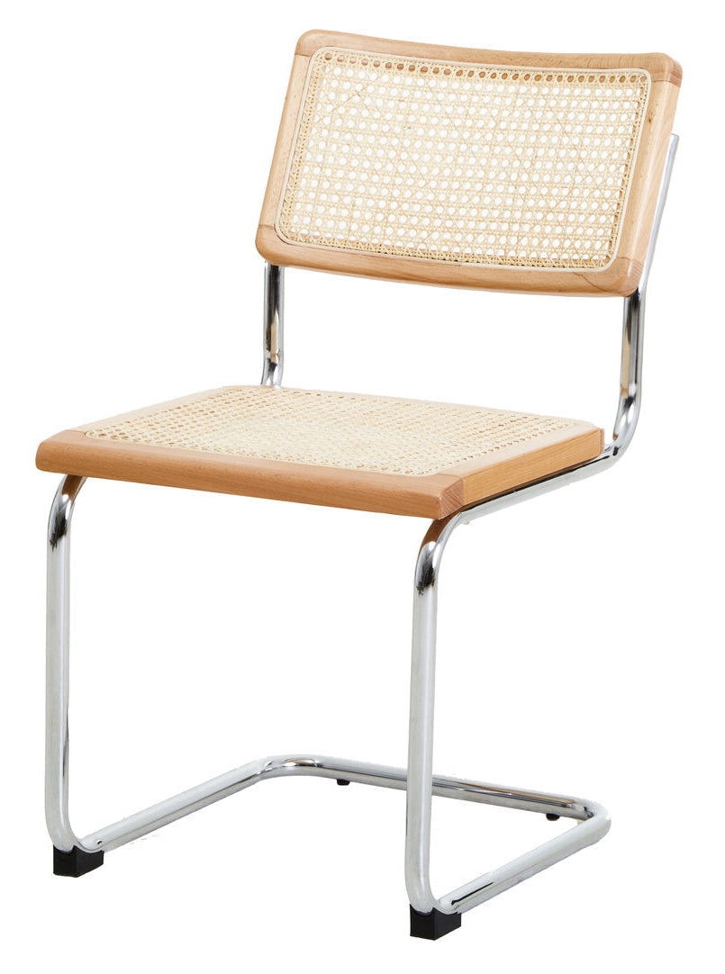 DESSAU Bauhaus-inspired rattan and tubular steel cantilever dining chair KEFINO