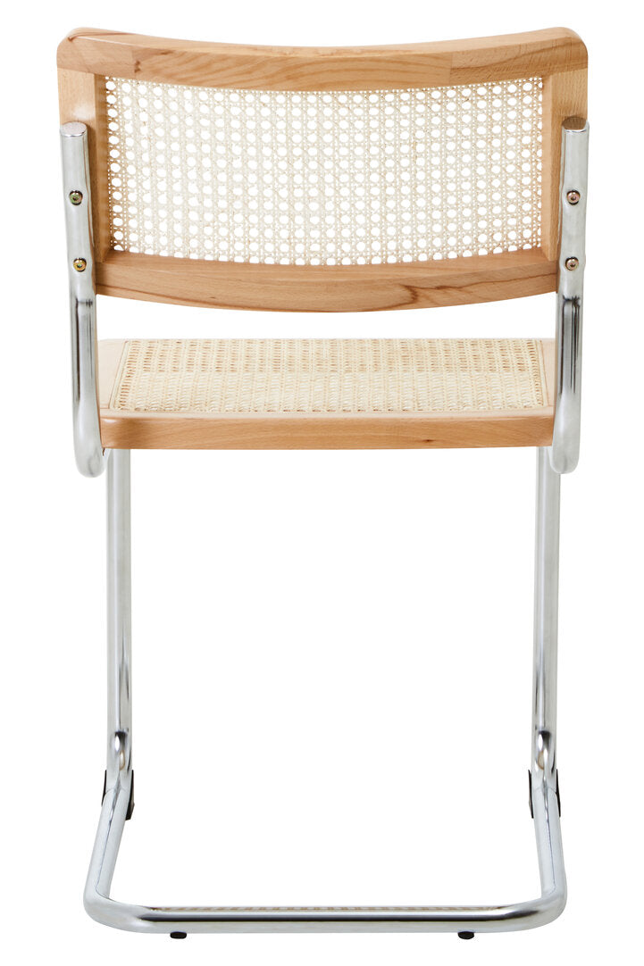 DESSAU Bauhaus-inspired rattan and tubular steel cantilever dining chair KEFINO