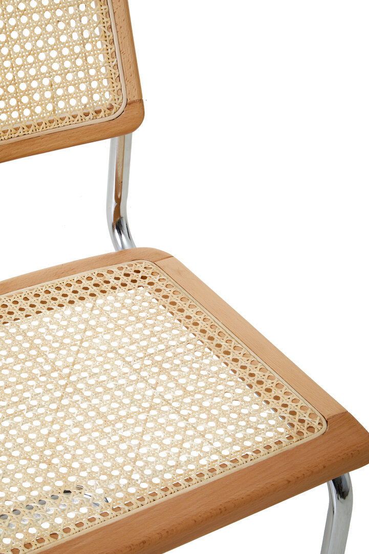 DESSAU Bauhaus-inspired rattan and tubular steel cantilever dining chair KEFINO