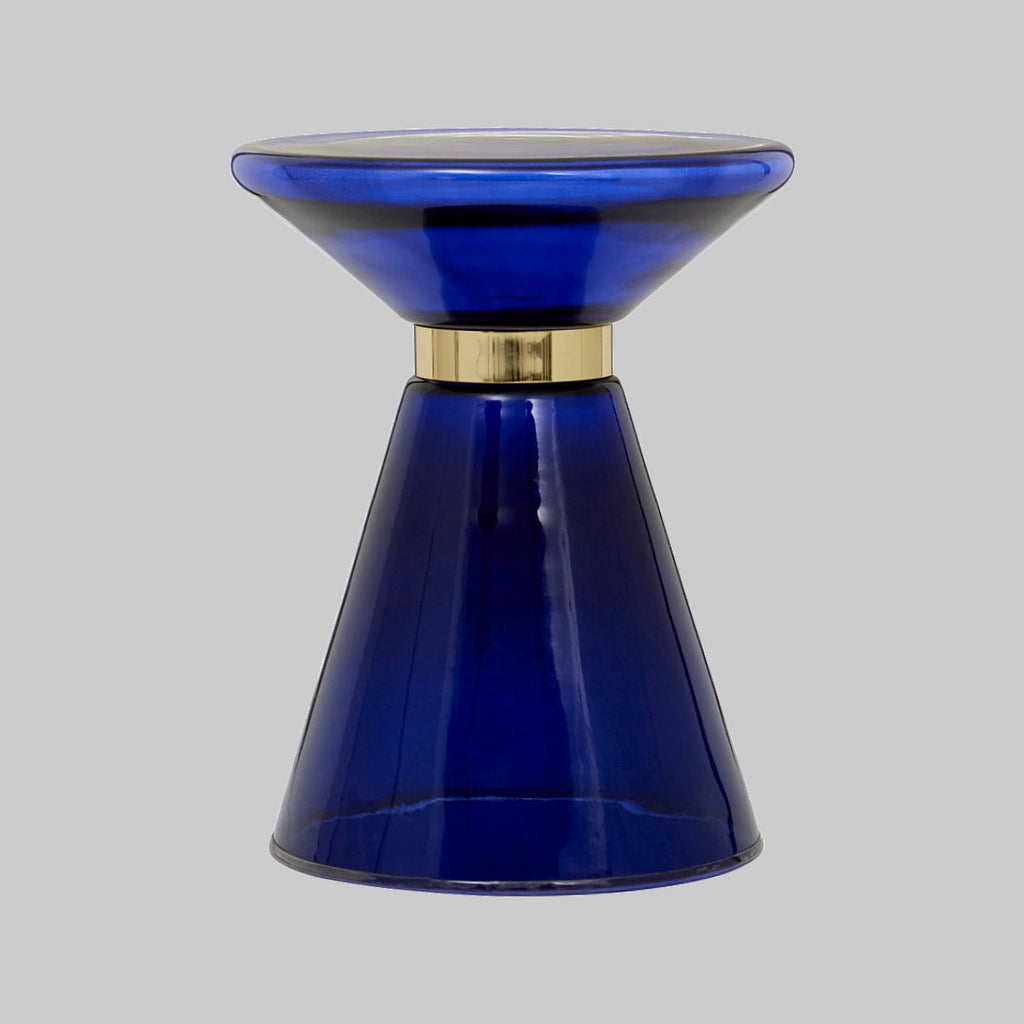 AZURE Blue Martini Glass Side Table with Gold Accent KEFINO