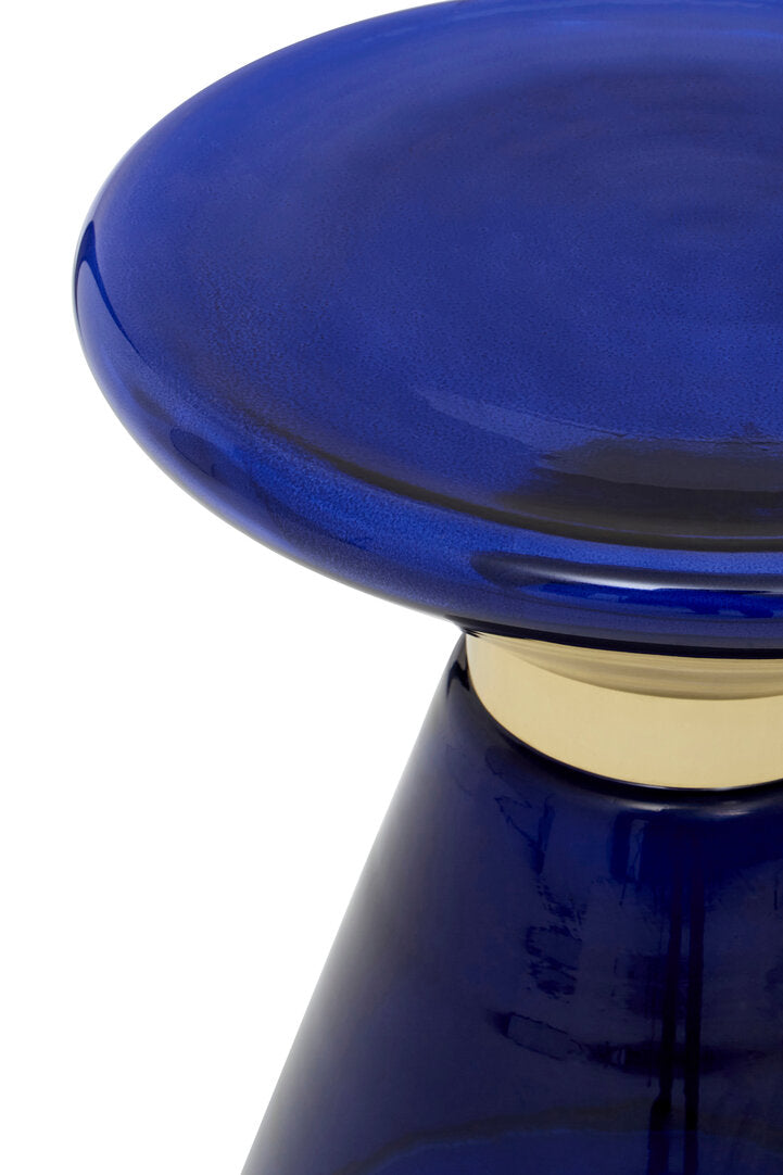 AZURE Blue Martini Glass Side Table with Gold Accent KEFINO