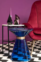 AZURE Blue Martini Glass Side Table with Gold Accent KEFINO