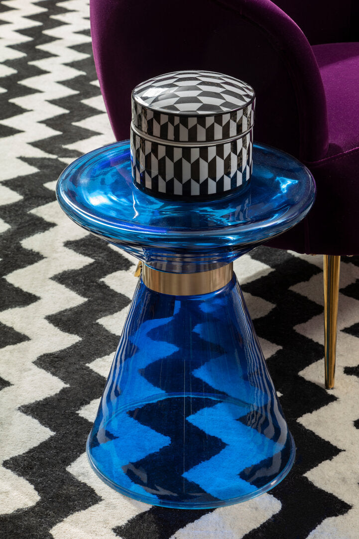 AZURE Blue Martini Glass Side Table with Gold Accent KEFINO