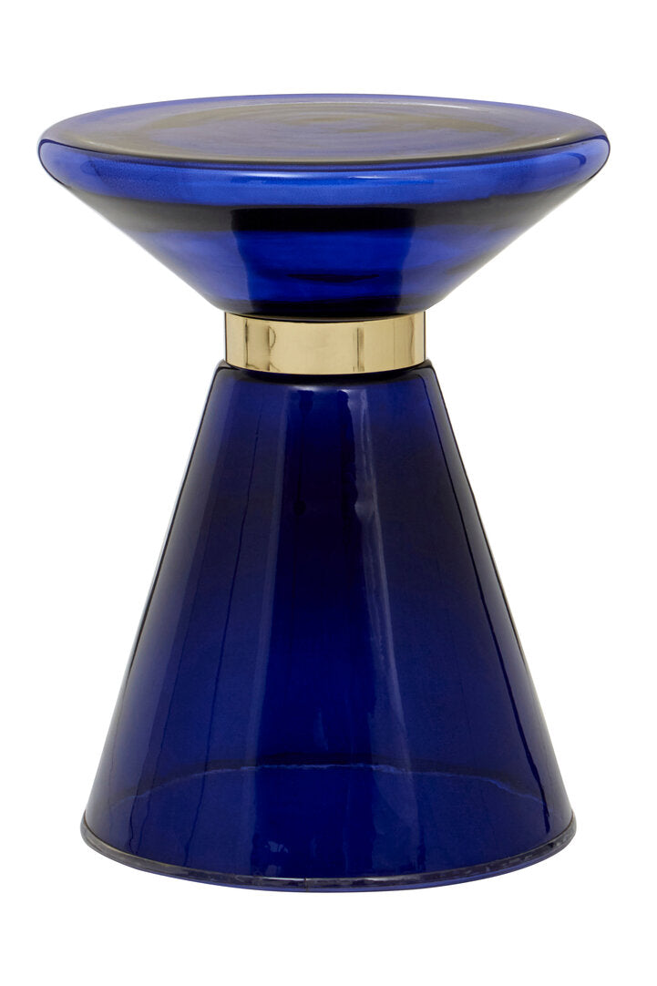 AZURE Blue Martini Glass Side Table with Gold Accent KEFINO