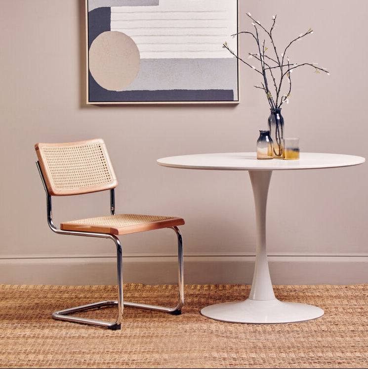 DESSAU Bauhaus-inspired rattan and tubular steel cantilever dining chair KEFINO