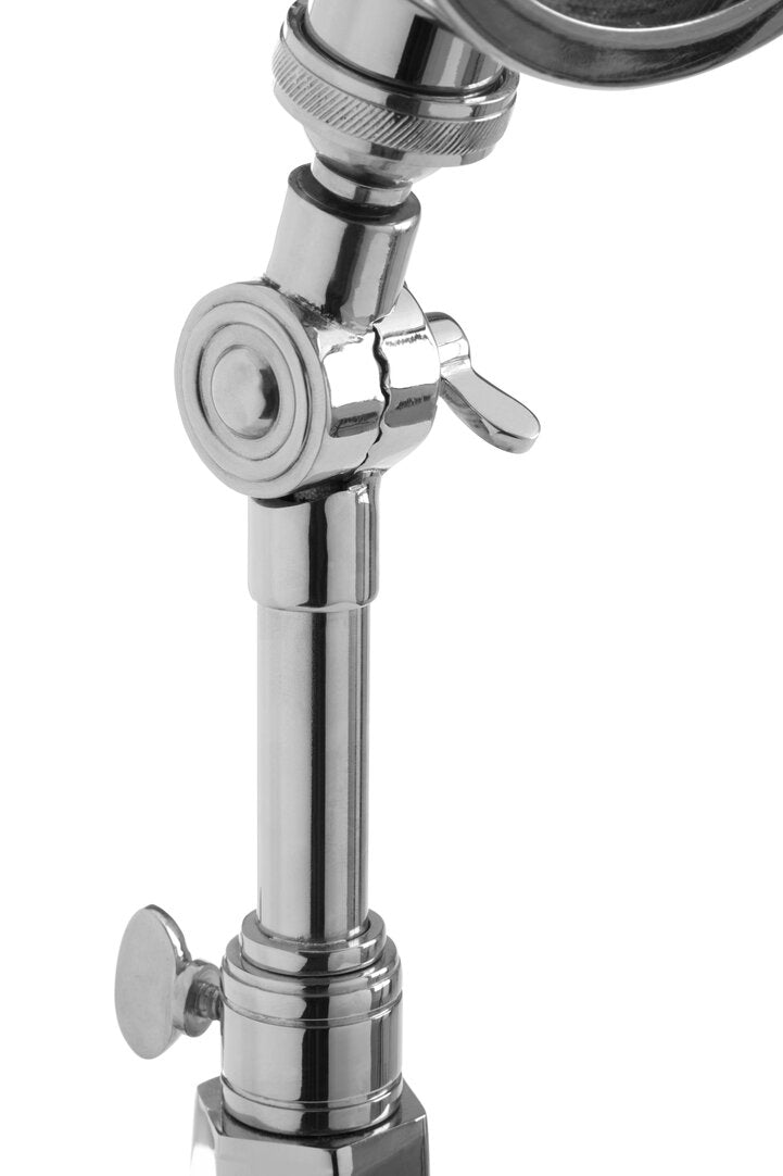 "Chrome table lamp on a white background"