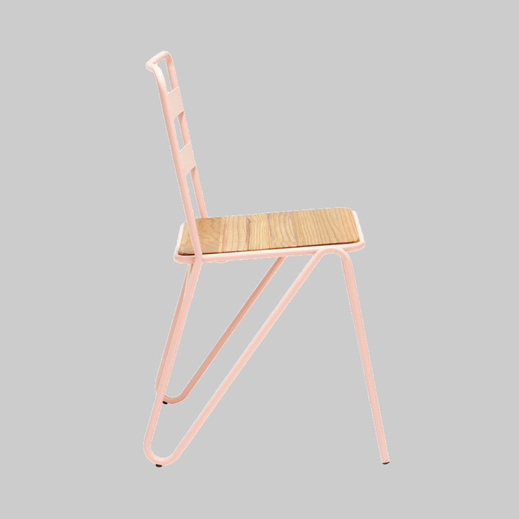 LUNGE Pastel Pink Metal and Elm Wood Chair KEFINO