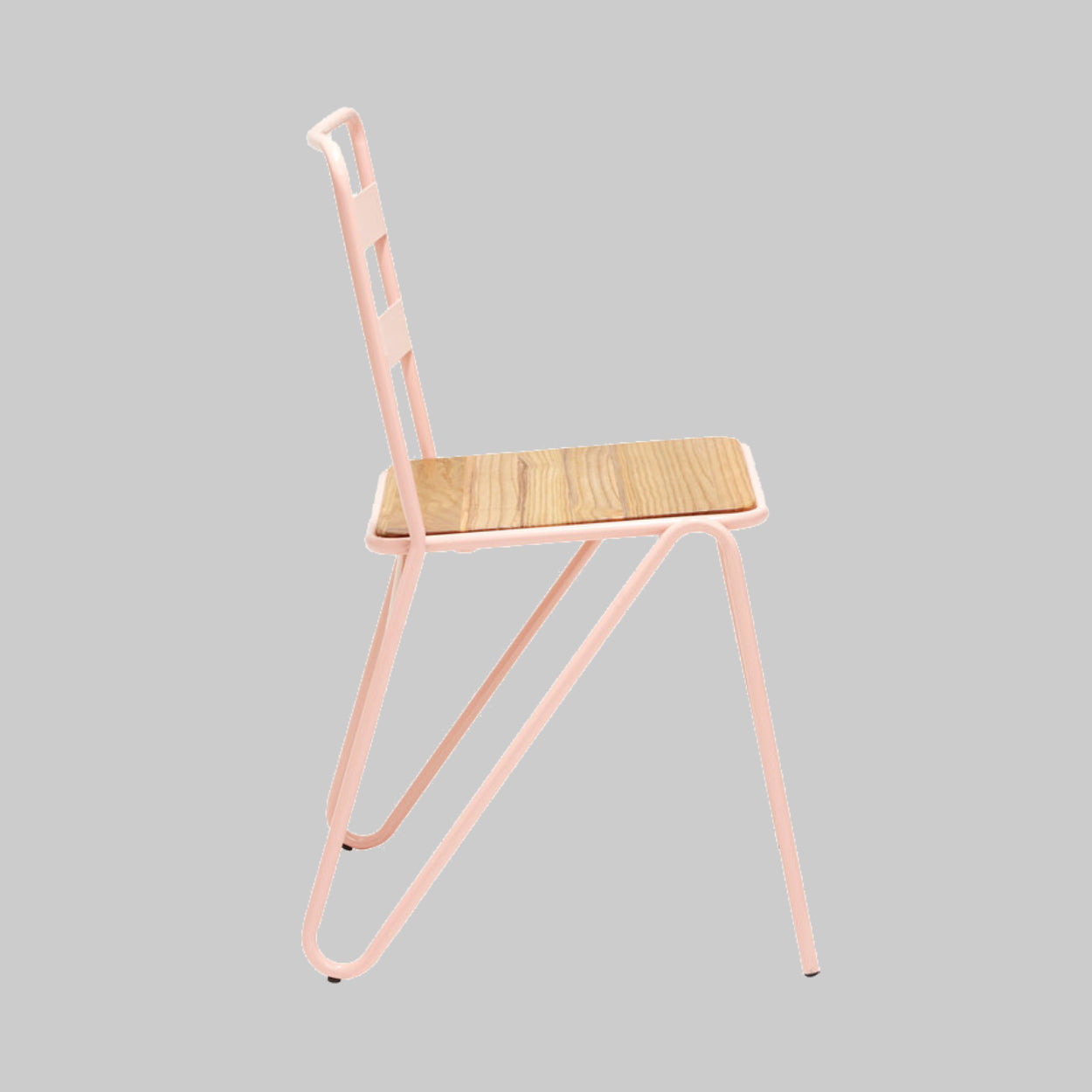 LUNGE Pastel Pink Metal and Elm Wood Chair KEFINO