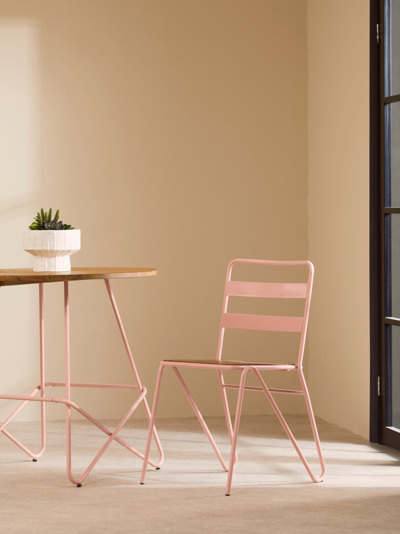 LUNGE Pastel Pink Metal and Elm Wood Chair KEFINO