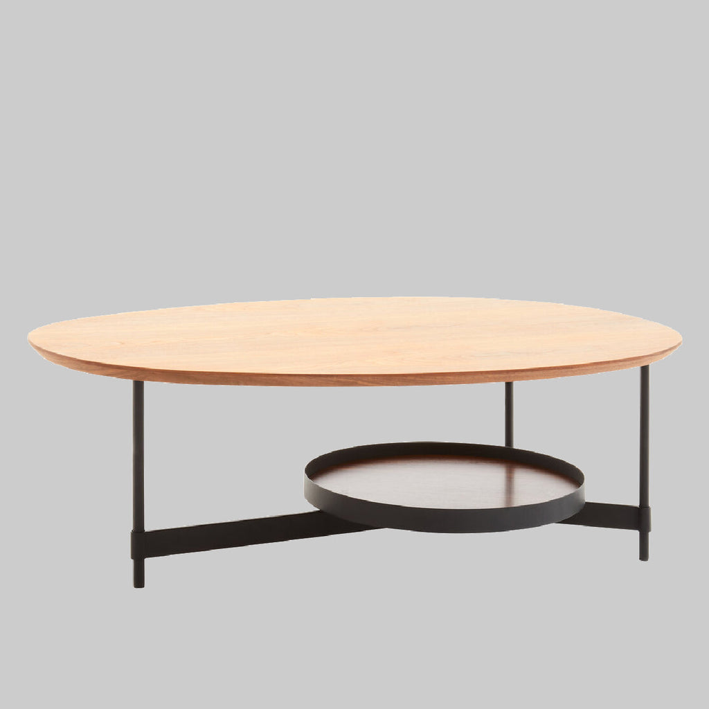 DUSK Oblong two-tier coffee table with walnut veneer KEFINO