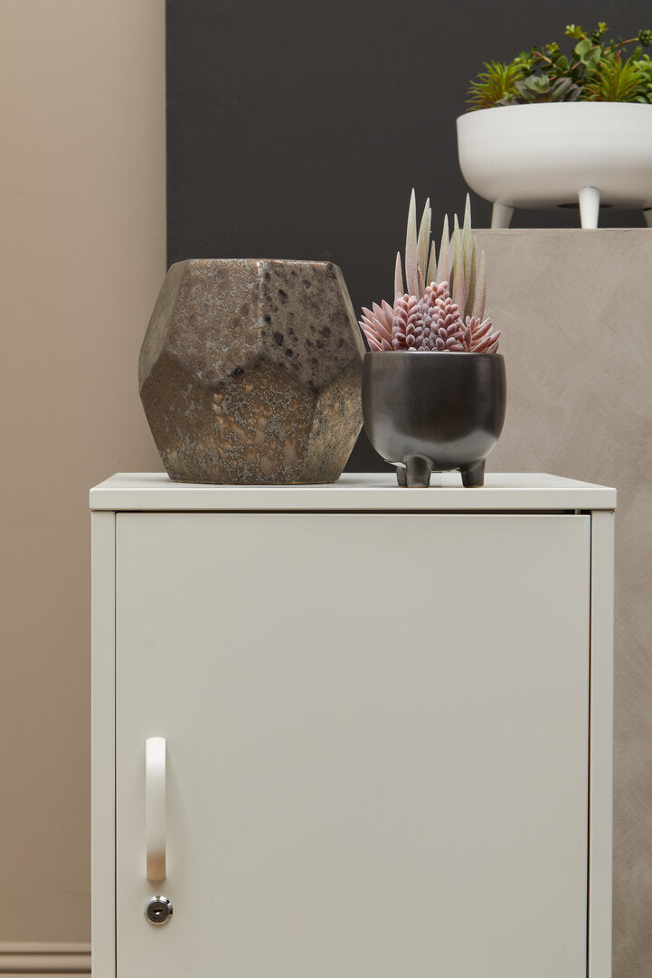 VAULT White Metal Cabinet/Side Table with Lock KEFINO