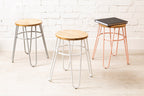 PIN Pink Metal and Elm Wood Hairpin Stool KEFINO