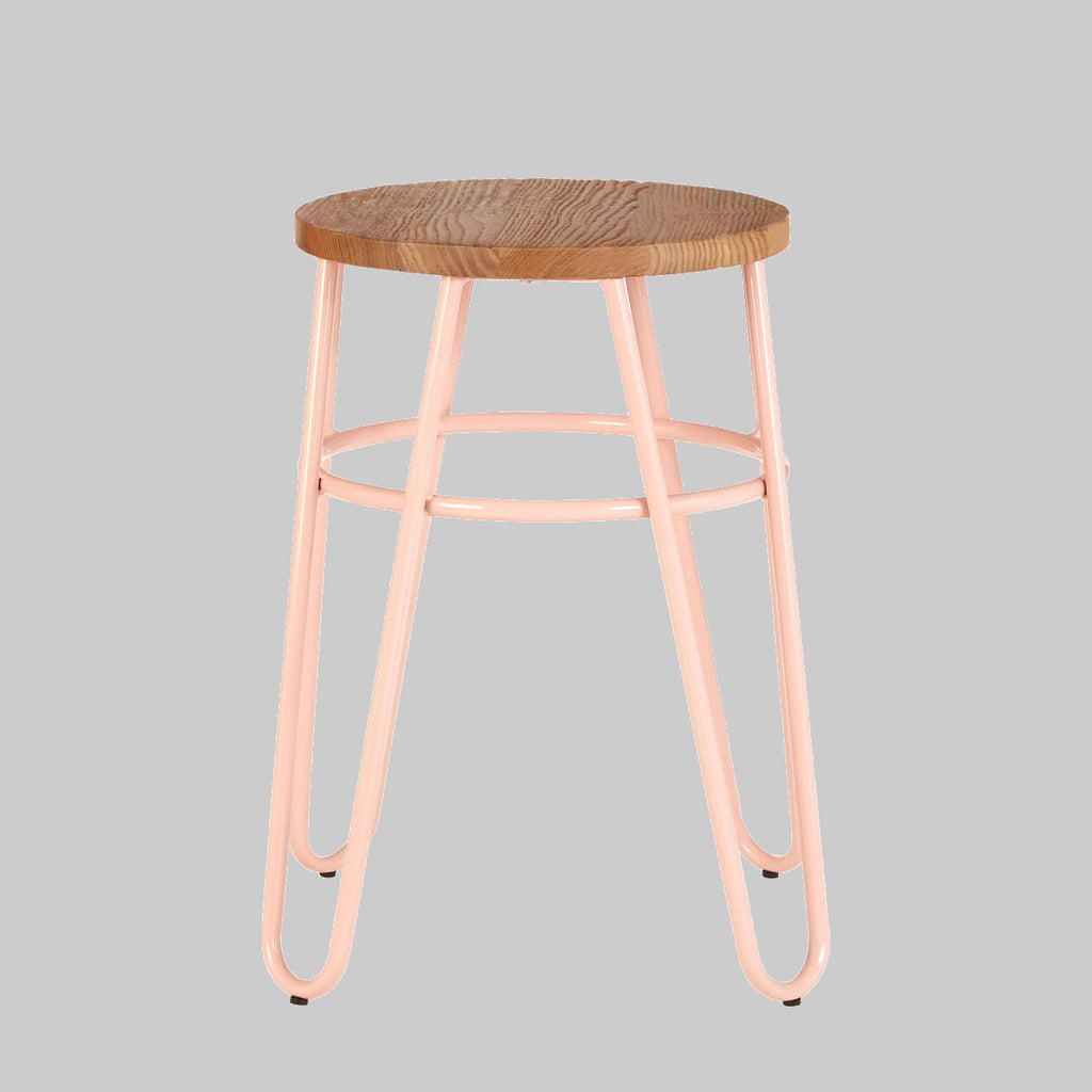 PIN Pink Metal and Elm Wood Hairpin Stool KEFINO