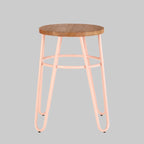 PIN Pink Metal and Elm Wood Hairpin Stool KEFINO