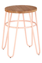 PIN Pink Metal and Elm Wood Hairpin Stool KEFINO