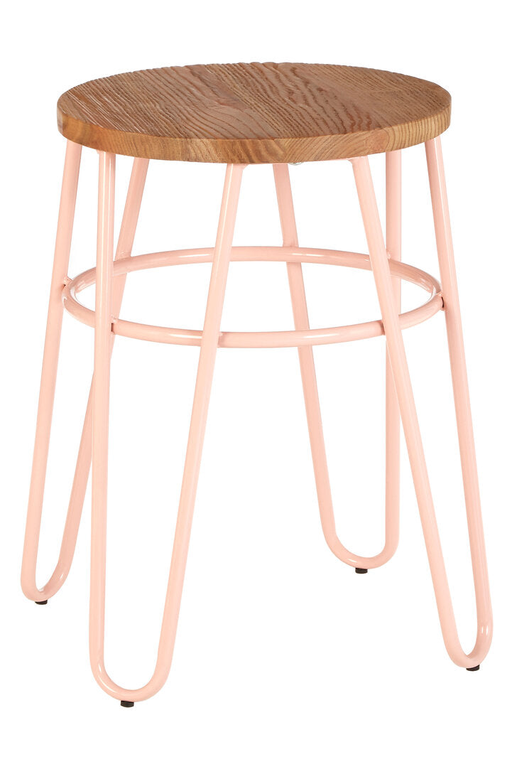 PIN Pink Metal and Elm Wood Hairpin Stool KEFINO