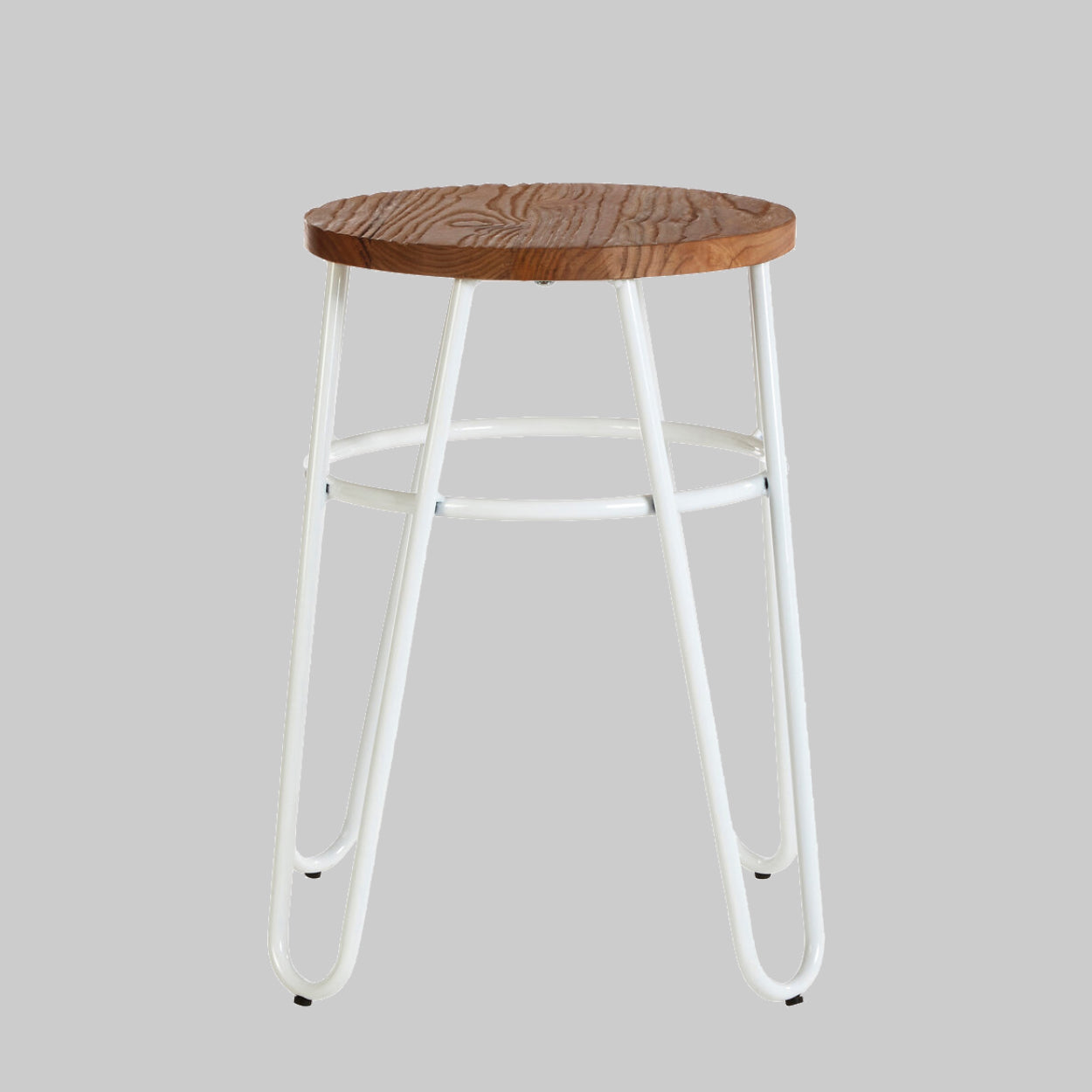 PIN White Metal and Elm Wood Hairpin Stool KEFINO