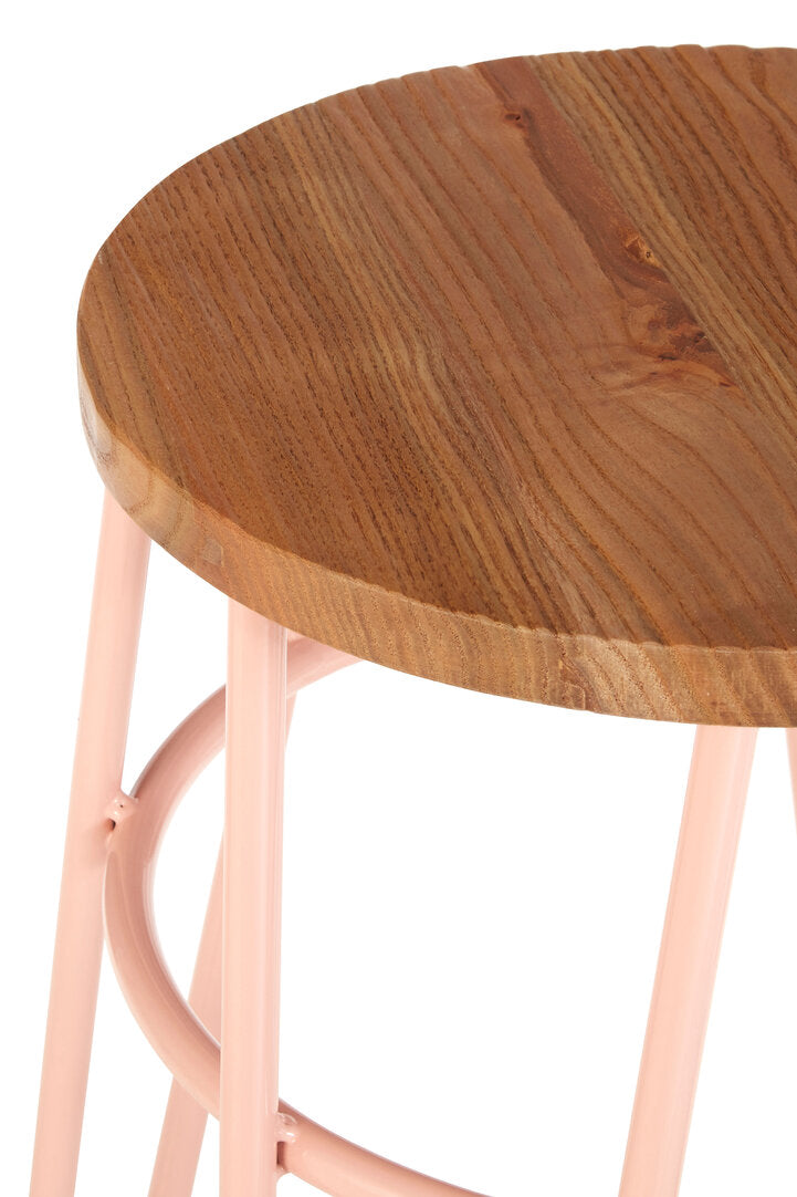 PIN Pink Metal and Elm Wood Hairpin Stool KEFINO