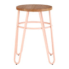 PIN Pink Metal and Elm Wood Hairpin Stool KEFINO