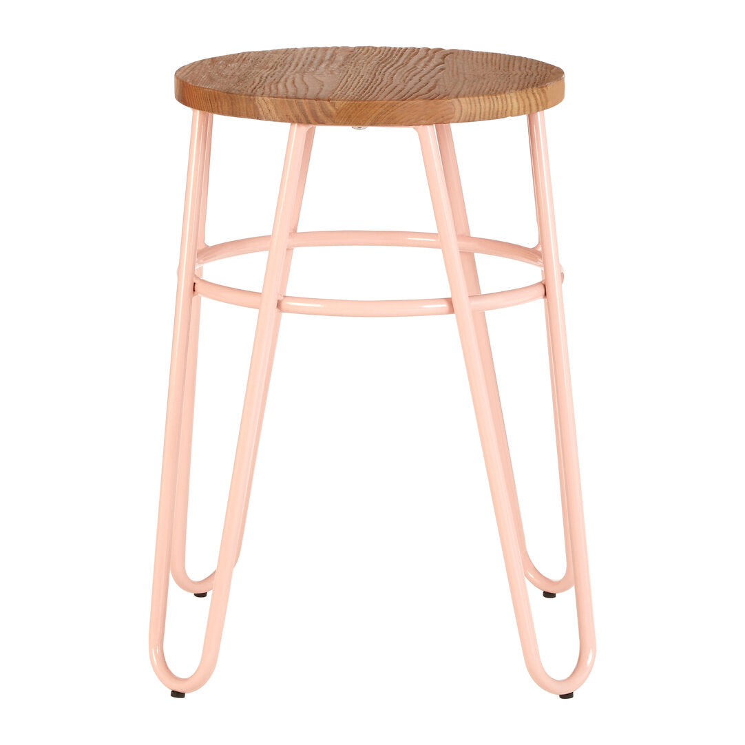 PIN Pink Metal and Elm Wood Hairpin Stool KEFINO
