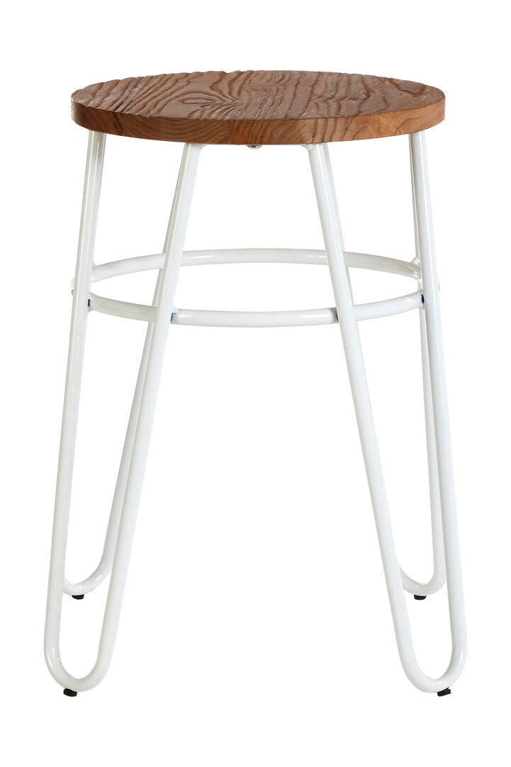 PIN White Metal and Elm Wood Hairpin Stool KEFINO