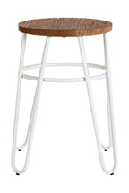 PIN White Metal and Elm Wood Hairpin Stool KEFINO