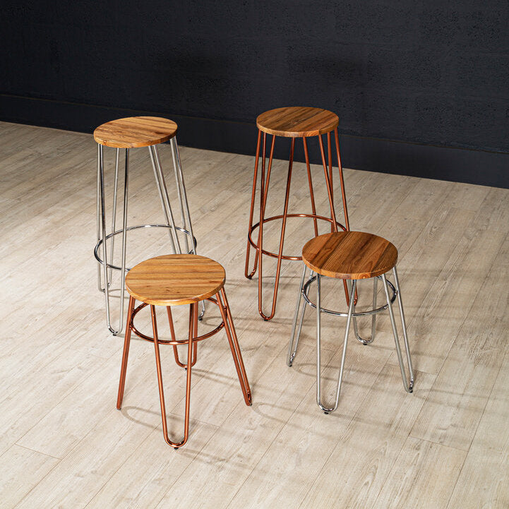 PIN Silver Metal and Elm Wood Hairpin Stool KEFINO