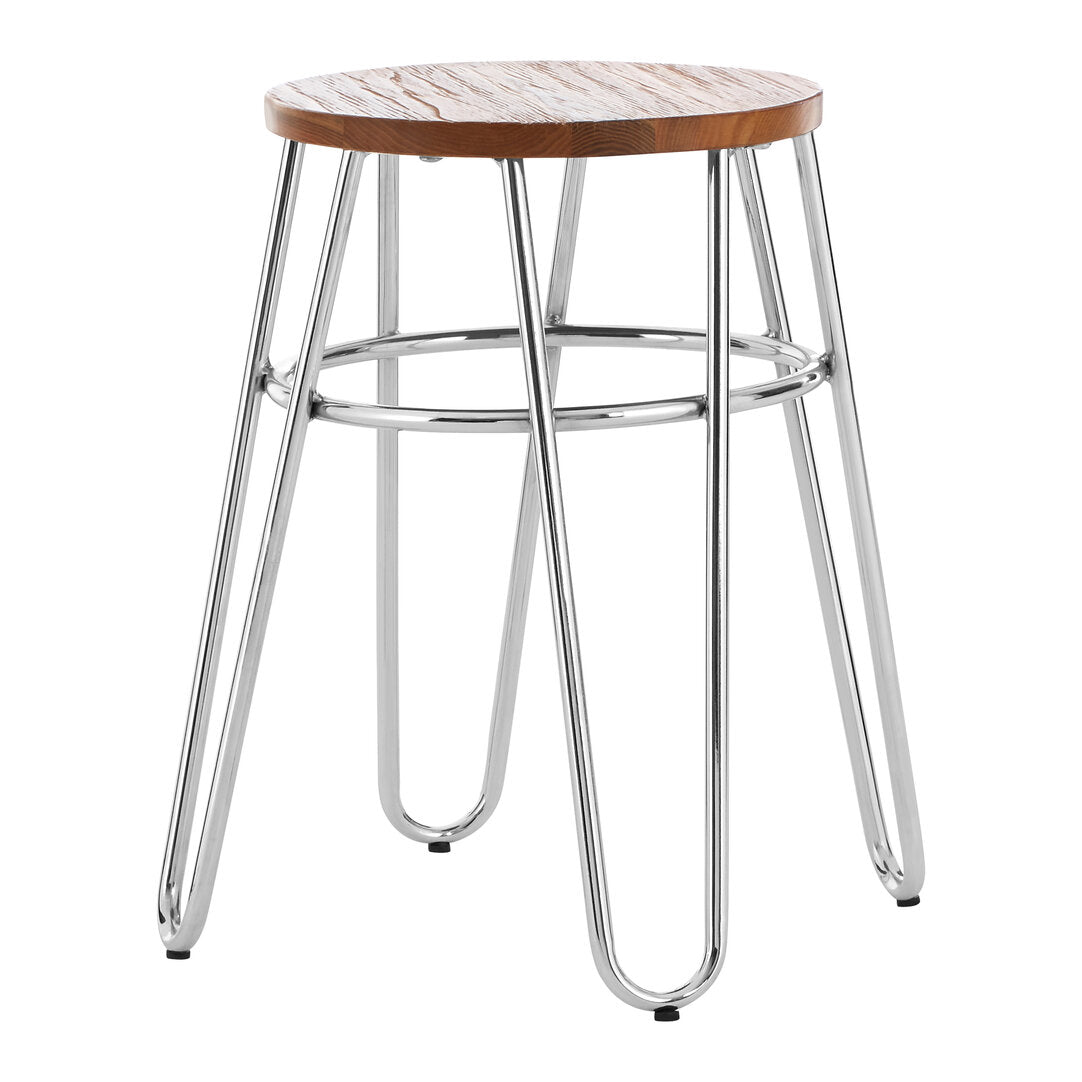 PIN Silver Metal and Elm Wood Hairpin Stool KEFINO