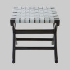 KNIT Black Teak and Woven Grey Leather Stool KEFINO