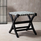 KNIT Black Teak and Woven Grey Leather Stool KEFINO