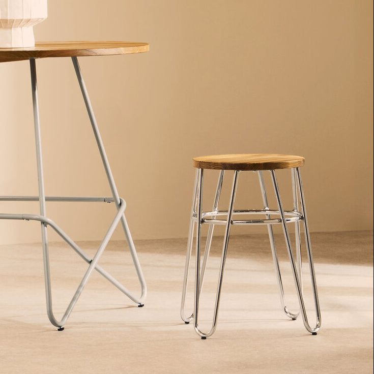 PIN Silver Metal and Elm Wood Hairpin Stool KEFINO
