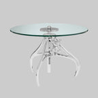 LEVER Crank Adjustable Glass Side Table/Coffee Table − Silver KEFINO