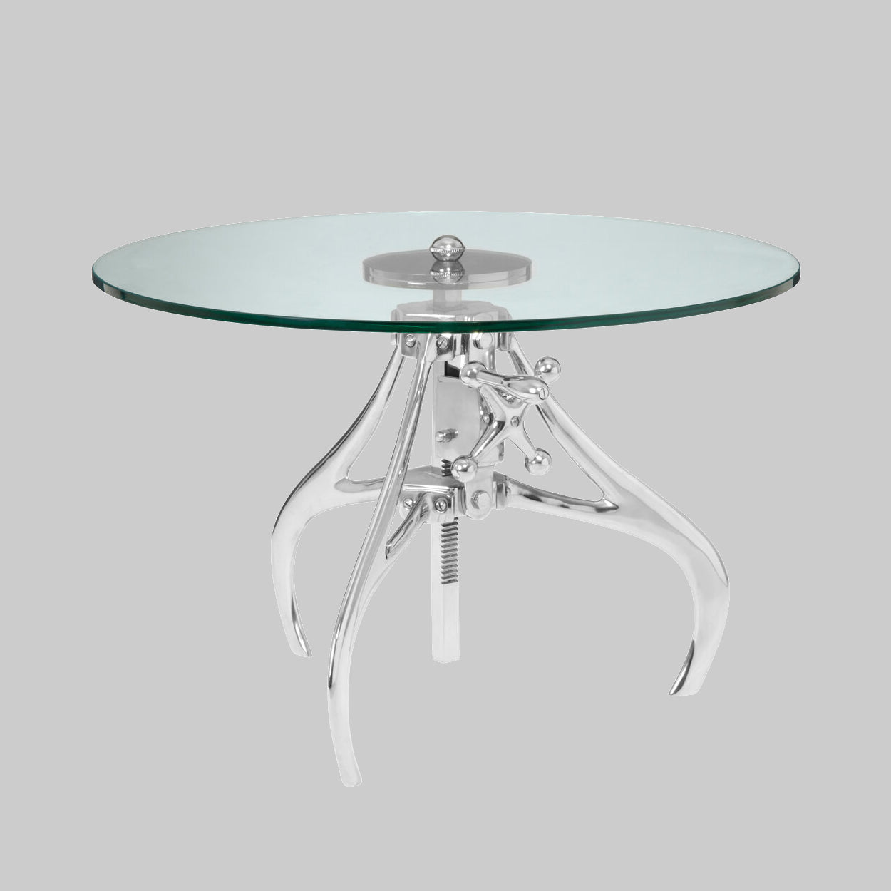 LEVER Crank Adjustable Glass Side Table/Coffee Table − Silver KEFINO