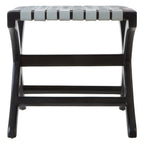 KNIT Black Teak and Woven Grey Leather Stool KEFINO