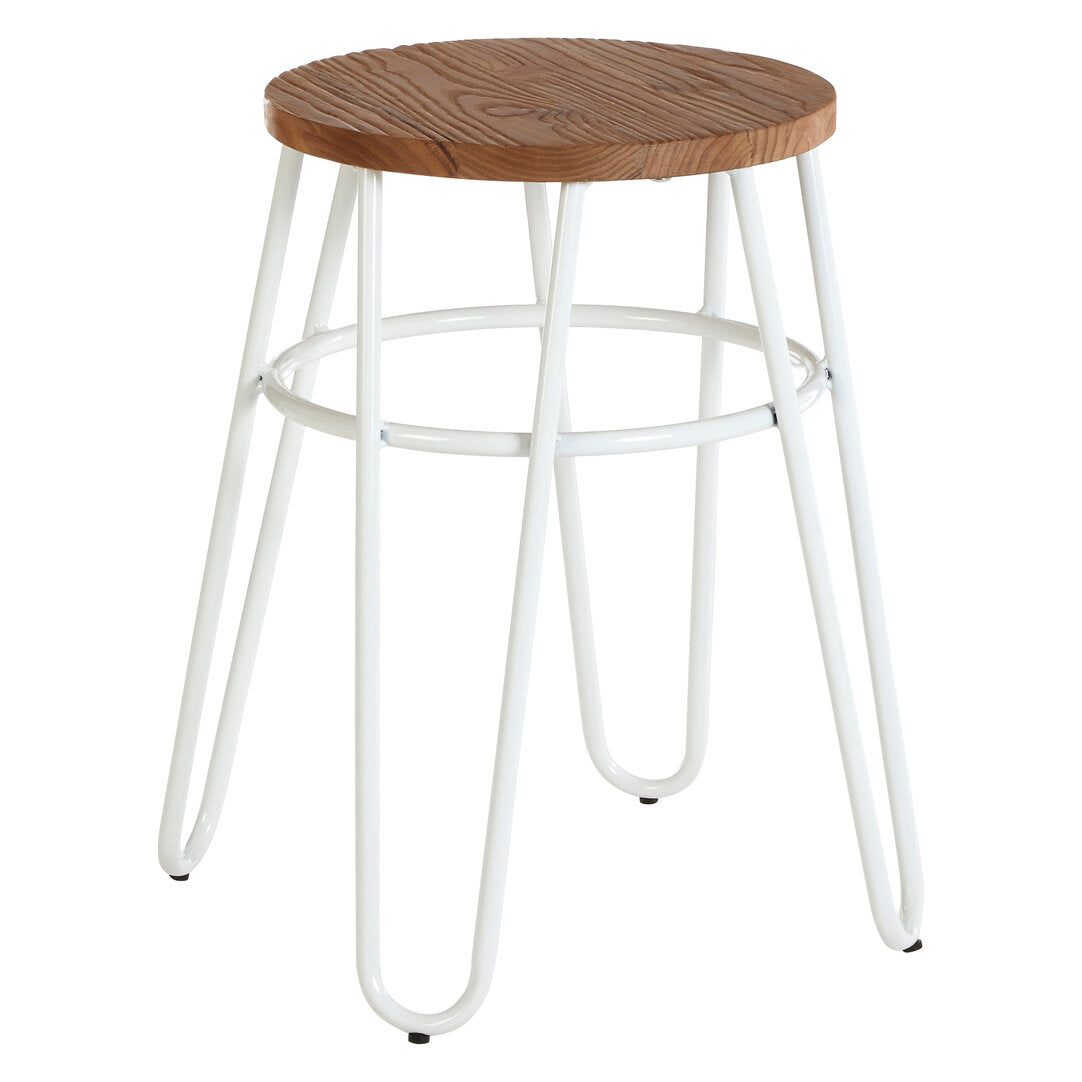 PIN White Metal and Elm Wood Hairpin Stool KEFINO