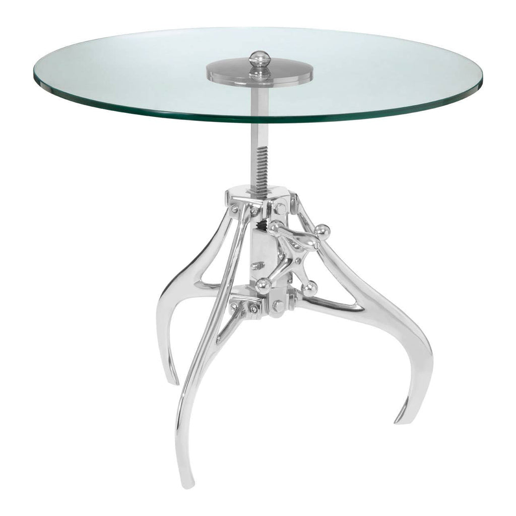 LEVER Crank Adjustable Glass Side Table/Coffee Table − Silver KEFINO