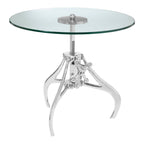 LEVER Crank Adjustable Glass Side Table/Coffee Table − Silver KEFINO