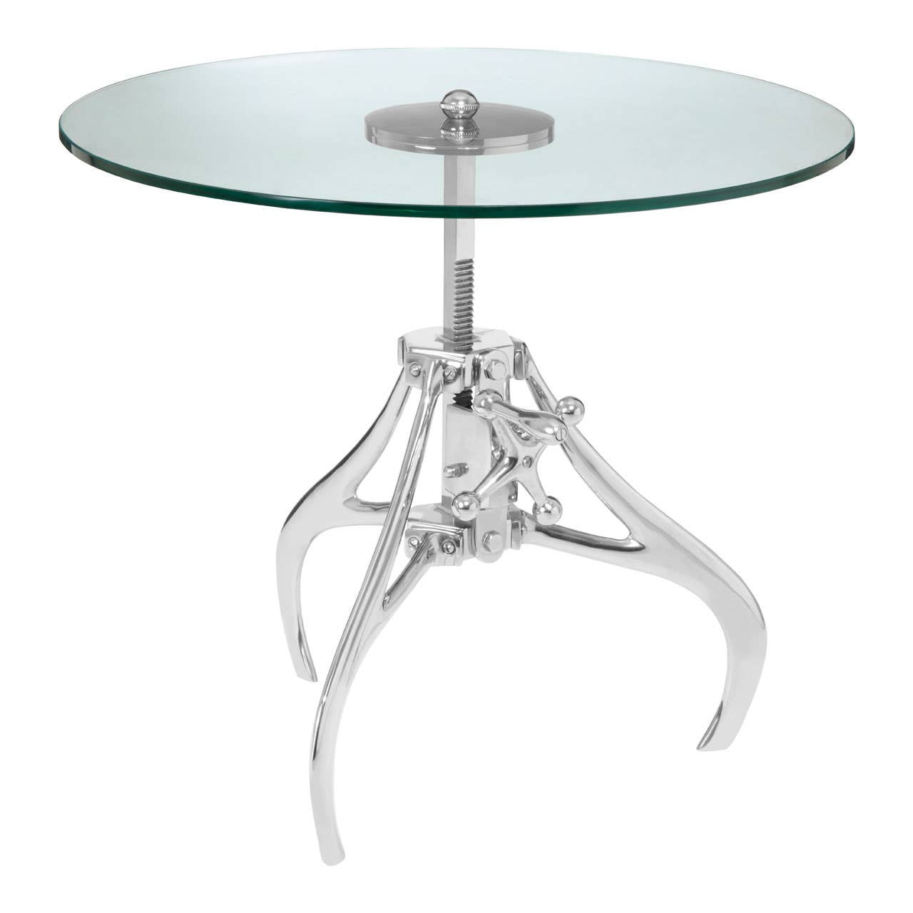 LEVER Crank Adjustable Glass Side Table/Coffee Table − Silver KEFINO