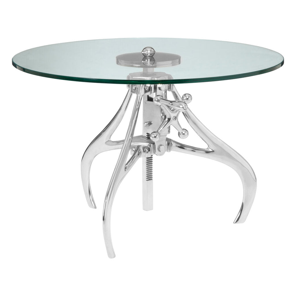 LEVER Crank Adjustable Glass Side Table/Coffee Table − Silver KEFINO