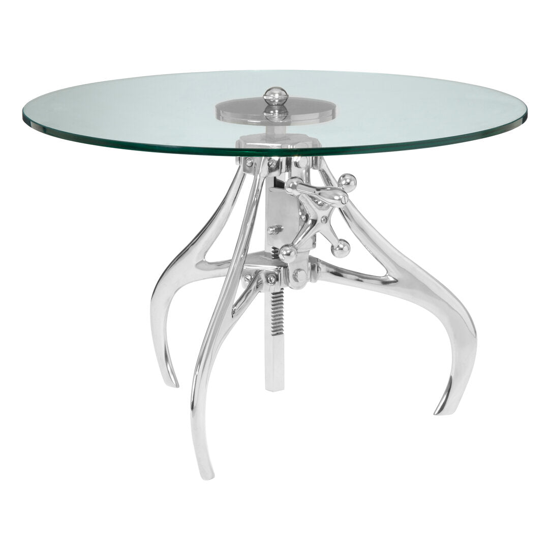 LEVER Crank Adjustable Glass Side Table/Coffee Table − Silver KEFINO