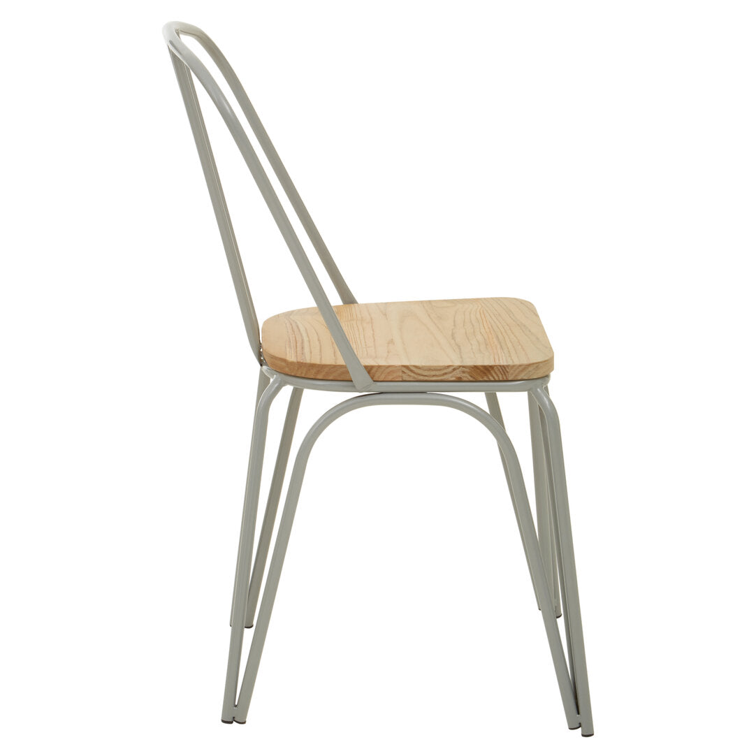 PEBBLE Grey Metal and Elm Wood Dining Chair KEFINO