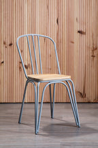 PEBBLE Grey Metal and Elm Wood Dining Chair KEFINO
