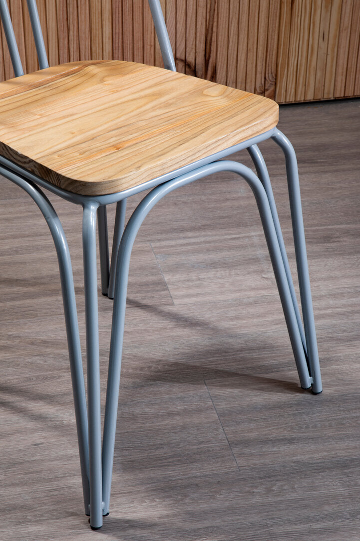 PEBBLE Grey Metal and Elm Wood Dining Chair KEFINO